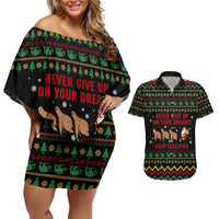 Sloth Keep Sleeping Christmas Couples Matching Off Shoulder Short Dress and Hawaiian Shirt Xmas Holiday Patterns - Wonder Print Shop