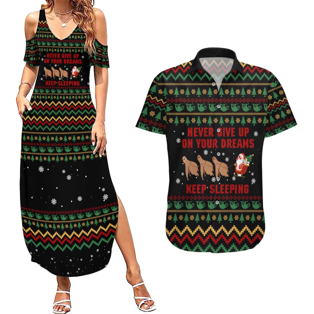 Sloth Keep Sleeping Christmas Couples Matching Summer Maxi Dress and Hawaiian Shirt Xmas Holiday Patterns - Wonder Print Shop