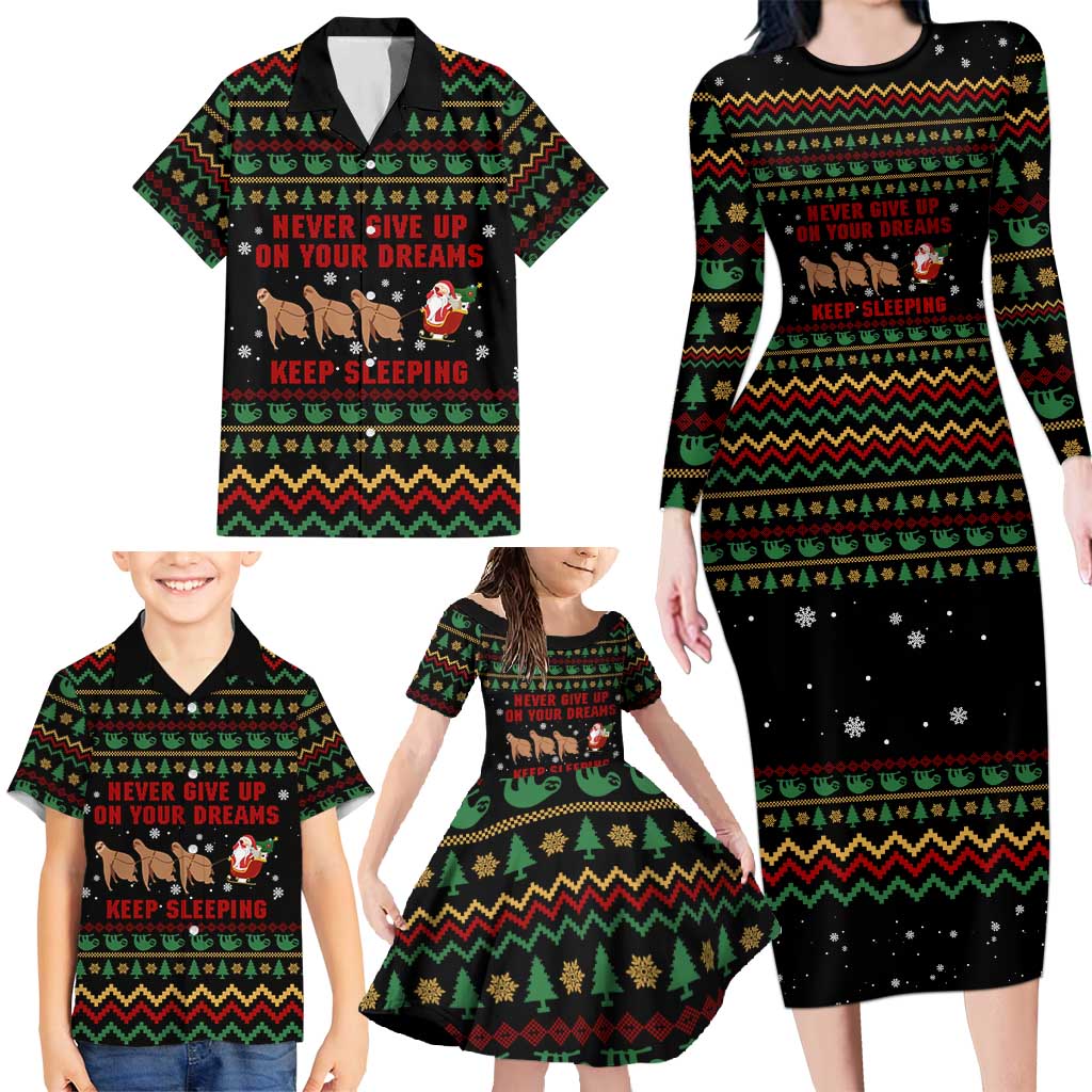 Sloth Keep Sleeping Christmas Family Matching Long Sleeve Bodycon Dress and Hawaiian Shirt Xmas Holiday Patterns - Wonder Print Shop