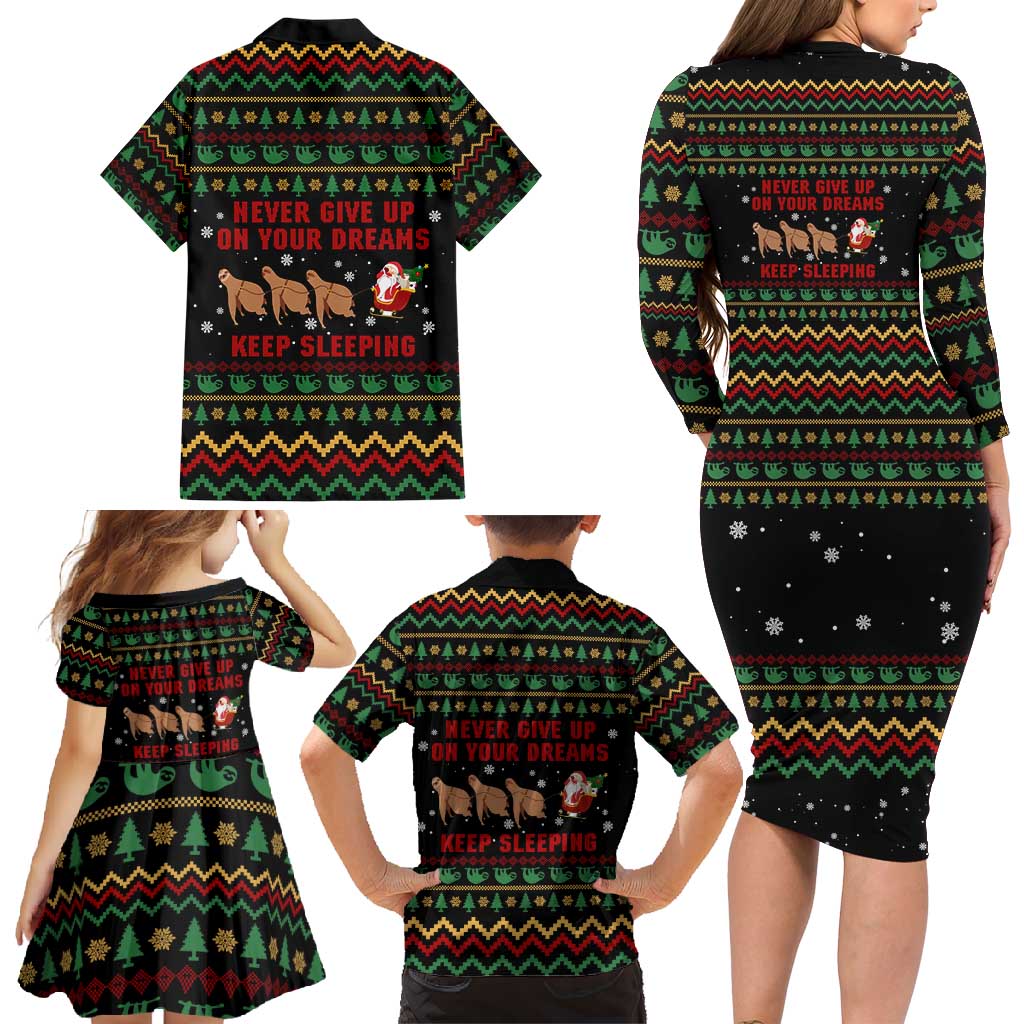 Sloth Keep Sleeping Christmas Family Matching Long Sleeve Bodycon Dress and Hawaiian Shirt Xmas Holiday Patterns - Wonder Print Shop