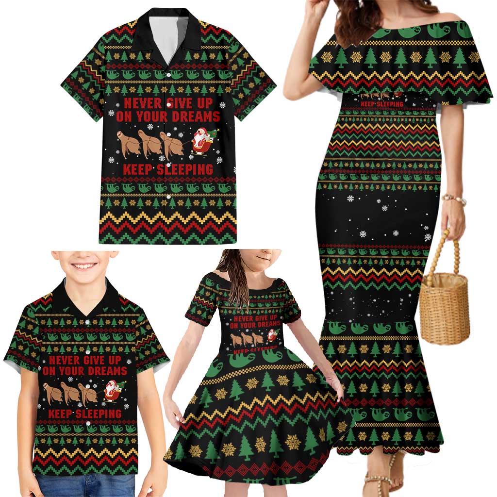 Sloth Keep Sleeping Christmas Family Matching Mermaid Dress and Hawaiian Shirt Xmas Holiday Patterns - Wonder Print Shop