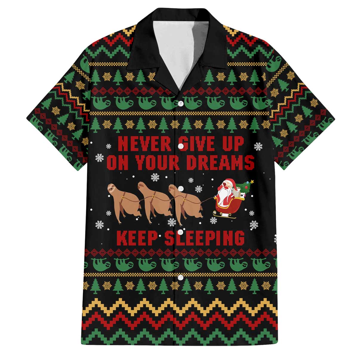 Sloth Keep Sleeping Christmas Family Matching Off The Shoulder Long Sleeve Dress and Hawaiian Shirt Xmas Holiday Patterns - Wonder Print Shop