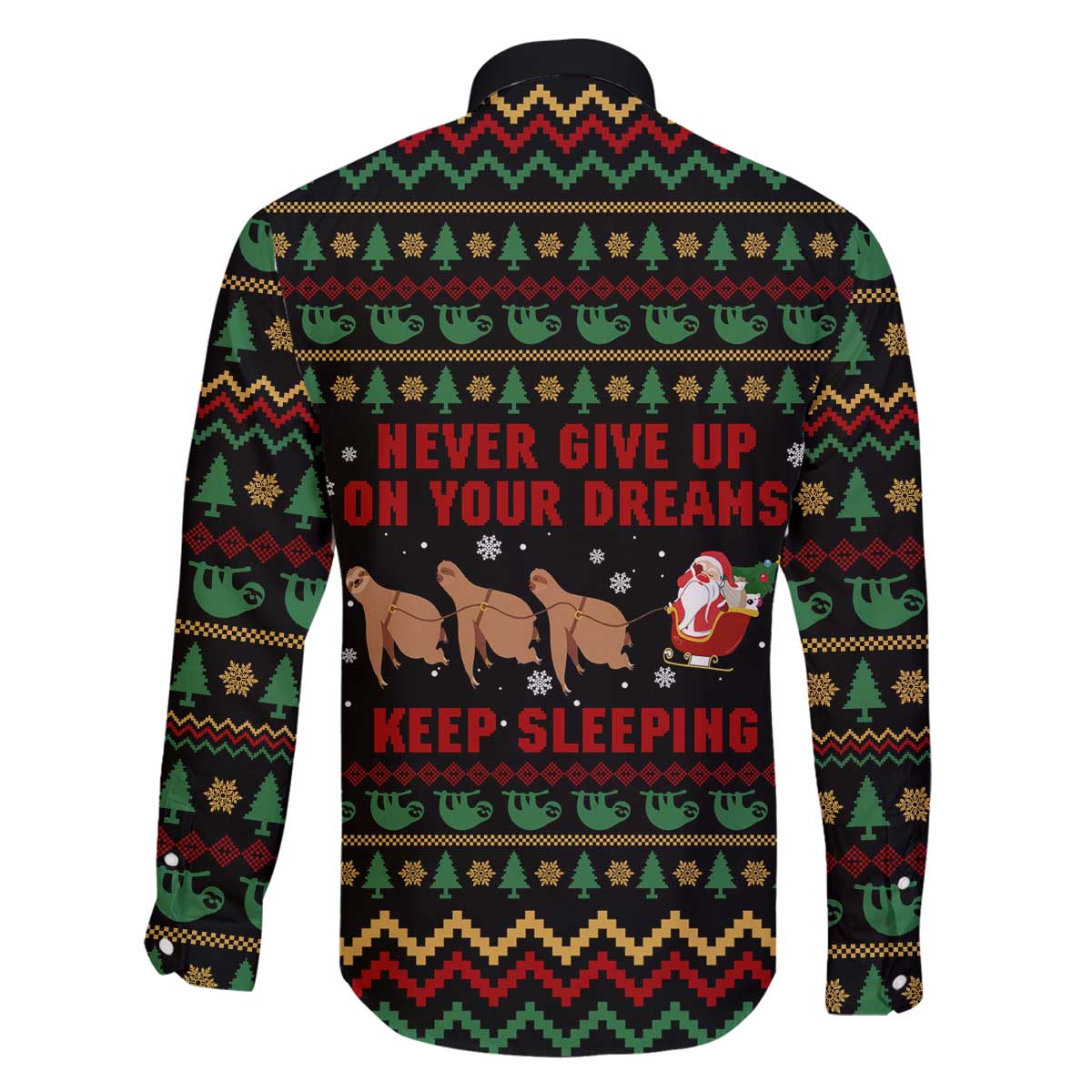 Sloth Keep Sleeping Christmas Family Matching Off The Shoulder Long Sleeve Dress and Hawaiian Shirt Xmas Holiday Patterns - Wonder Print Shop