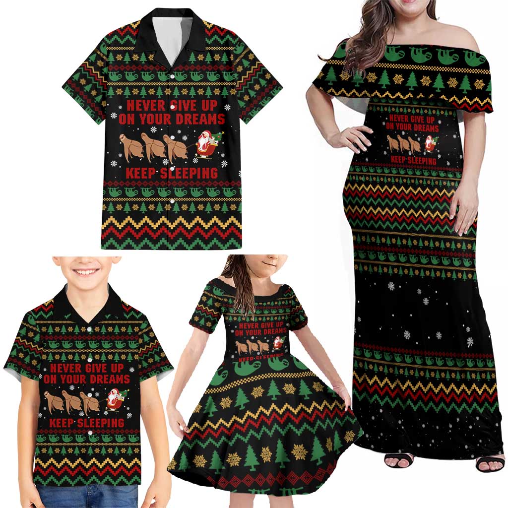 Sloth Keep Sleeping Christmas Family Matching Off Shoulder Maxi Dress and Hawaiian Shirt Xmas Holiday Patterns - Wonder Print Shop