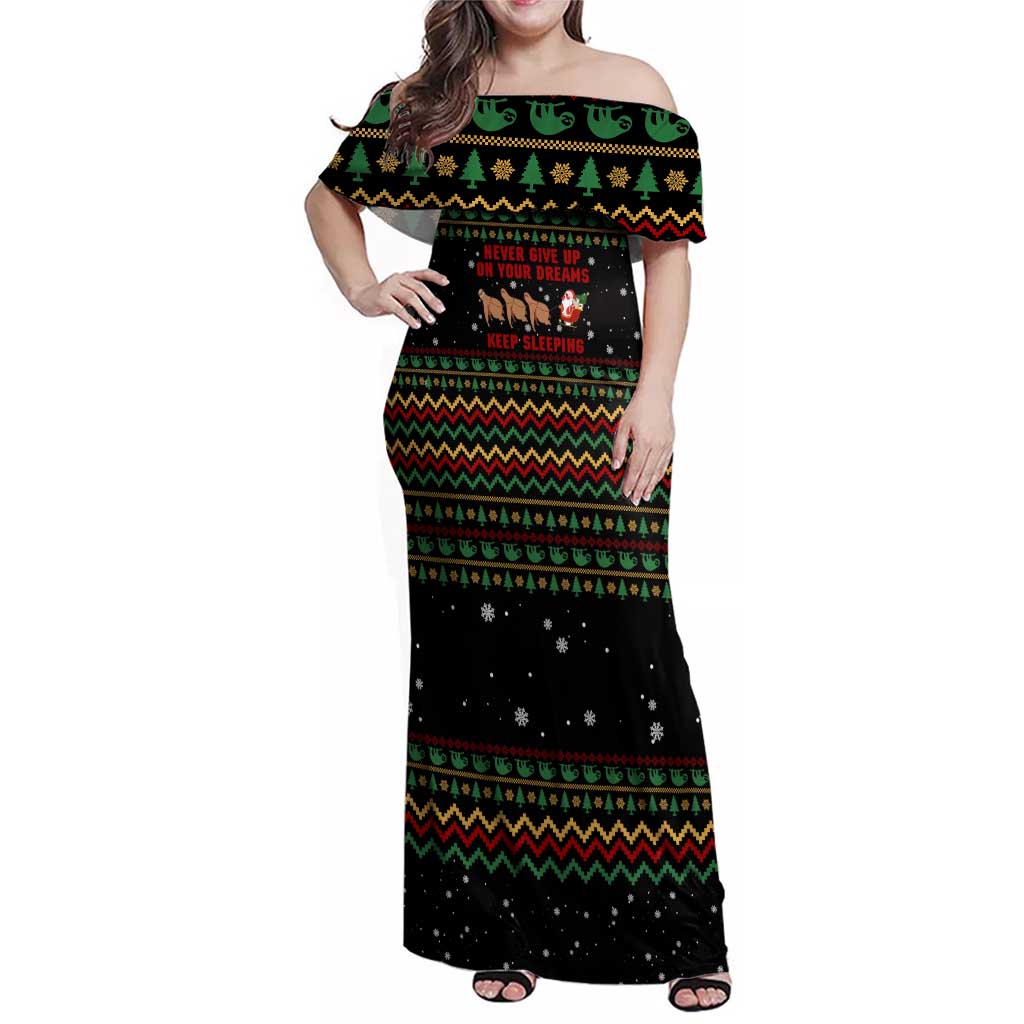 Sloth Keep Sleeping Christmas Family Matching Off Shoulder Maxi Dress and Hawaiian Shirt Xmas Holiday Patterns - Wonder Print Shop