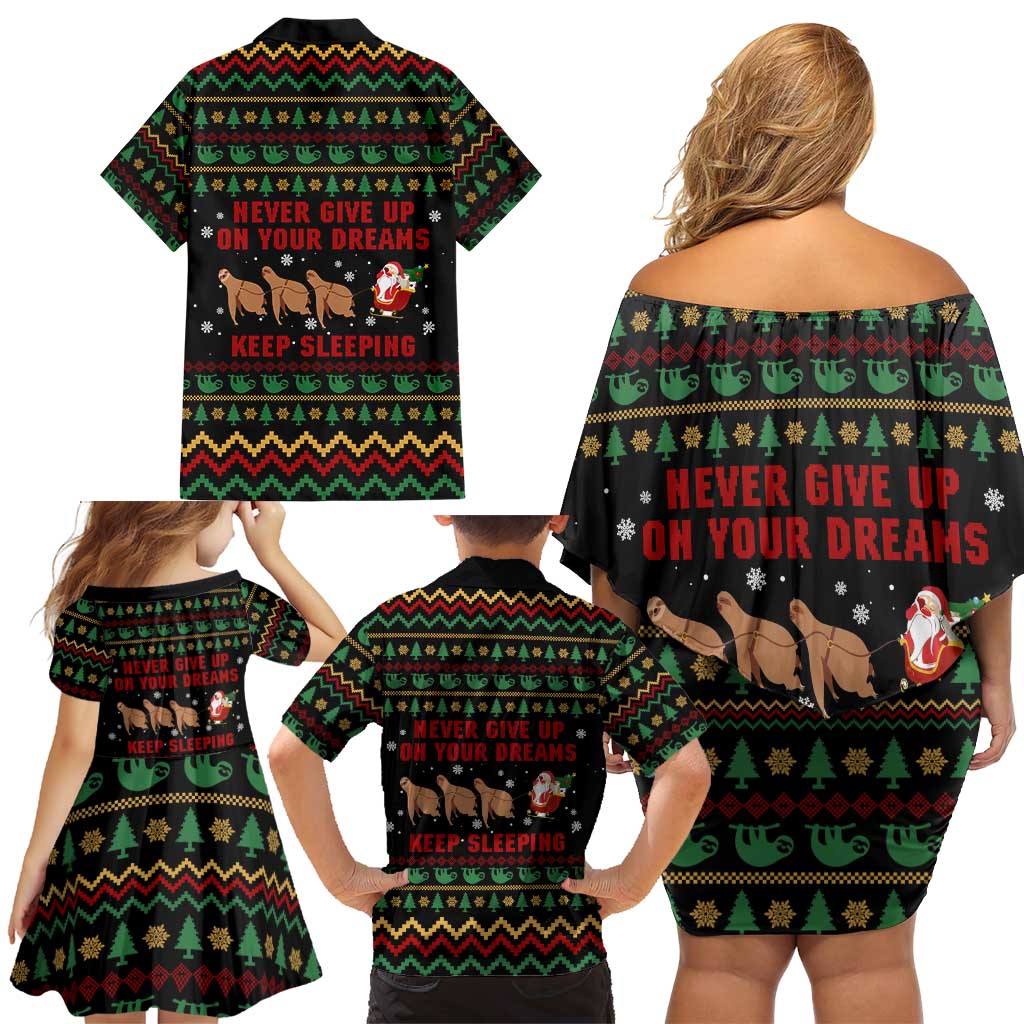 Sloth Keep Sleeping Christmas Family Matching Off Shoulder Short Dress and Hawaiian Shirt Xmas Holiday Patterns - Wonder Print Shop