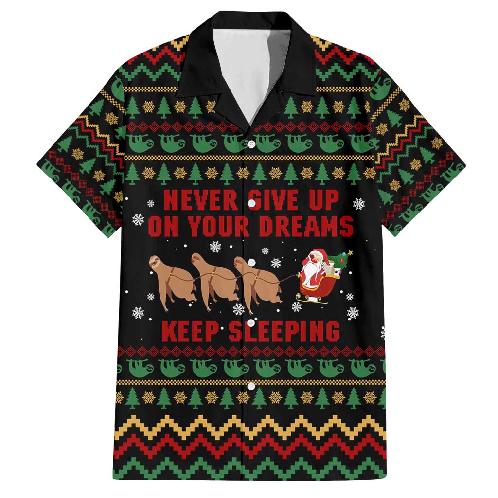 Sloth Keep Sleeping Christmas Family Matching Off Shoulder Short Dress and Hawaiian Shirt Xmas Holiday Patterns - Wonder Print Shop