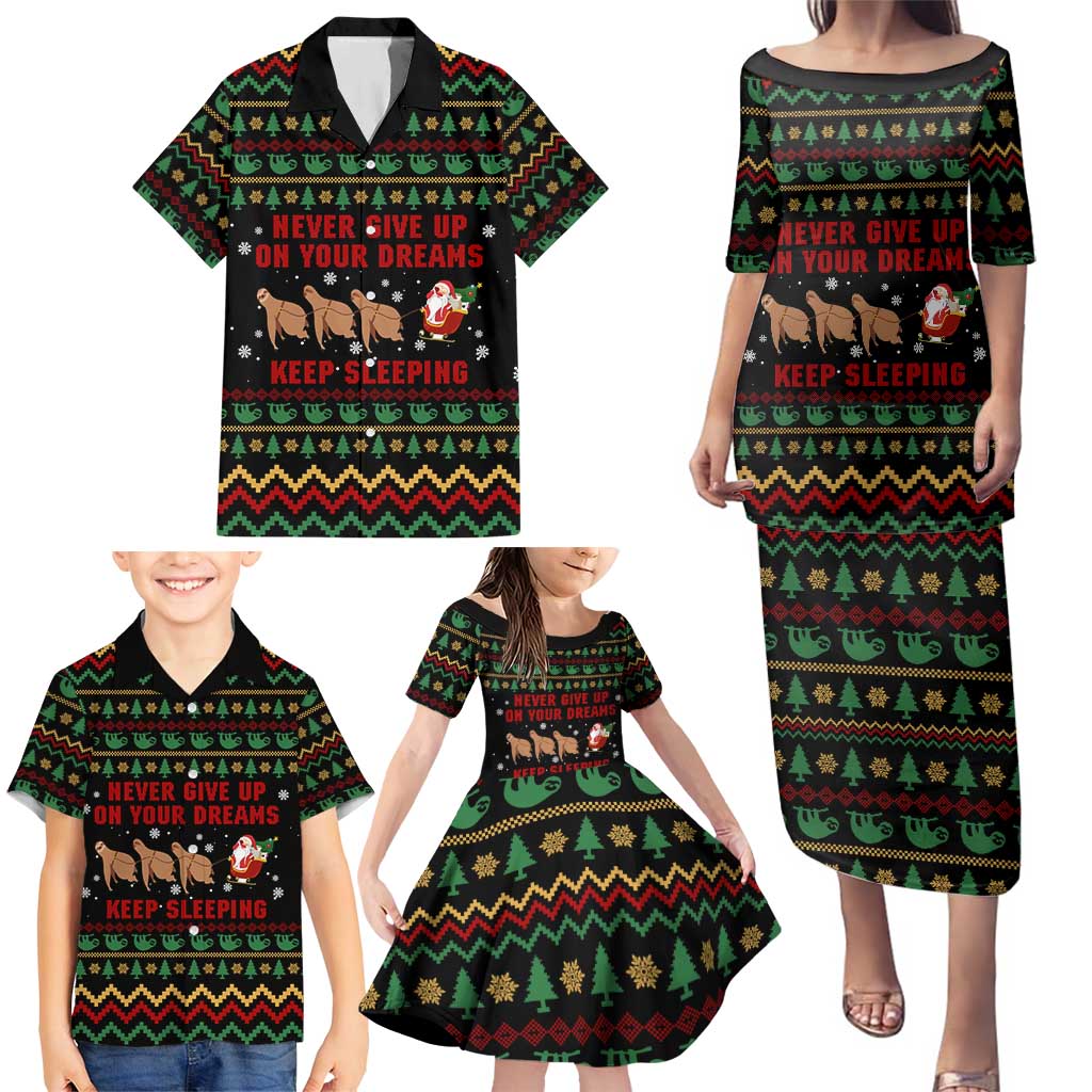 Sloth Keep Sleeping Christmas Family Matching Puletasi and Hawaiian Shirt Xmas Holiday Patterns - Wonder Print Shop