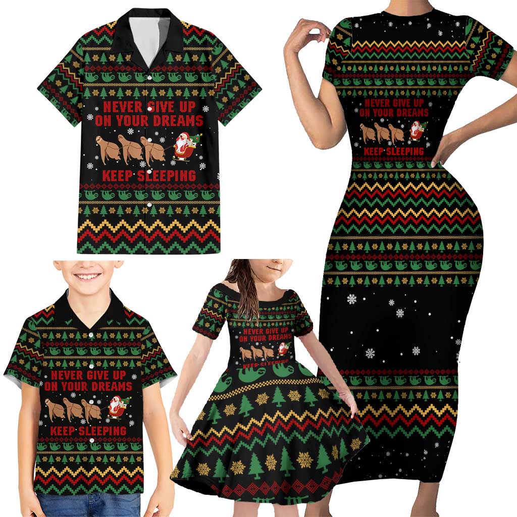Sloth Keep Sleeping Christmas Family Matching Short Sleeve Bodycon Dress and Hawaiian Shirt Xmas Holiday Patterns - Wonder Print Shop