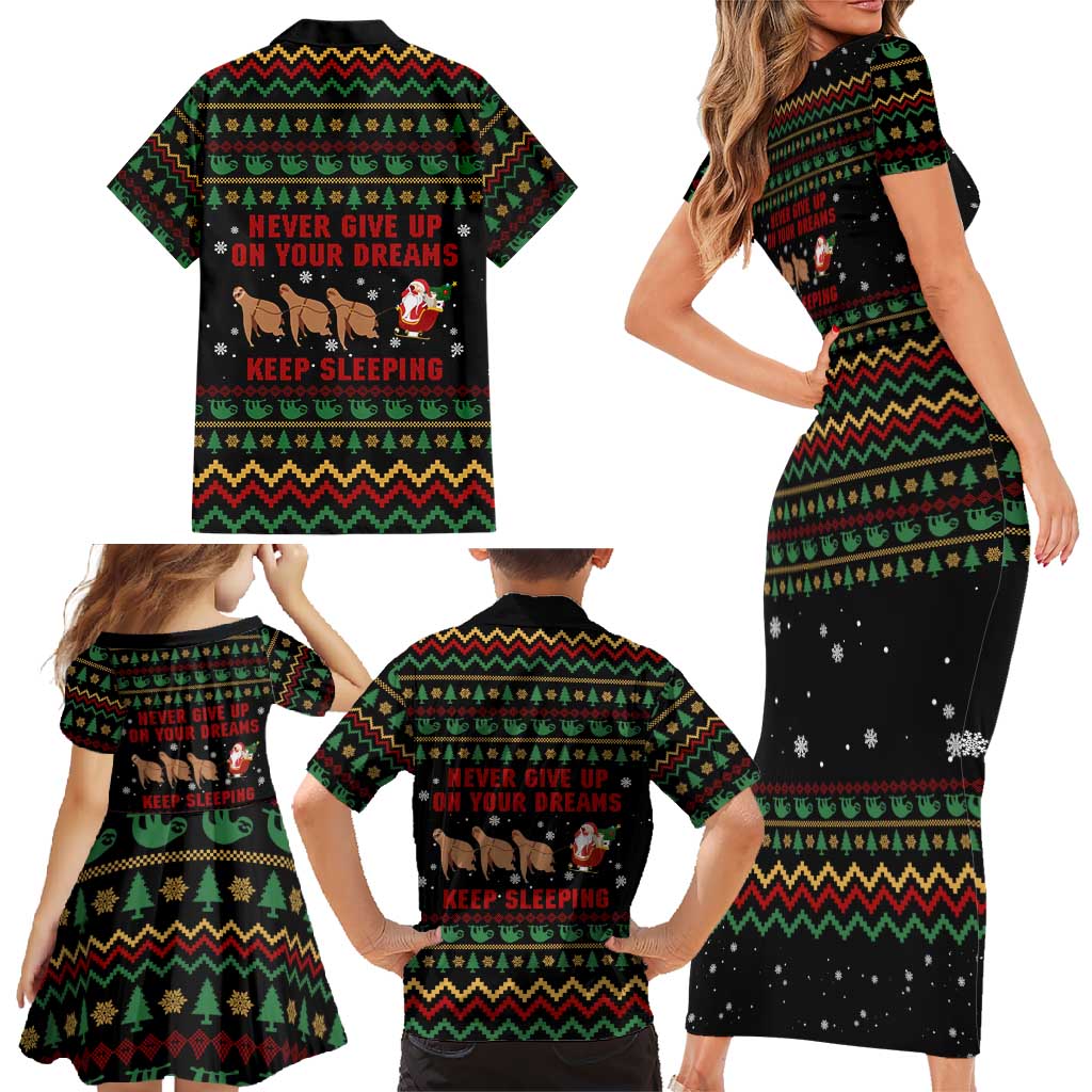 Sloth Keep Sleeping Christmas Family Matching Short Sleeve Bodycon Dress and Hawaiian Shirt Xmas Holiday Patterns - Wonder Print Shop