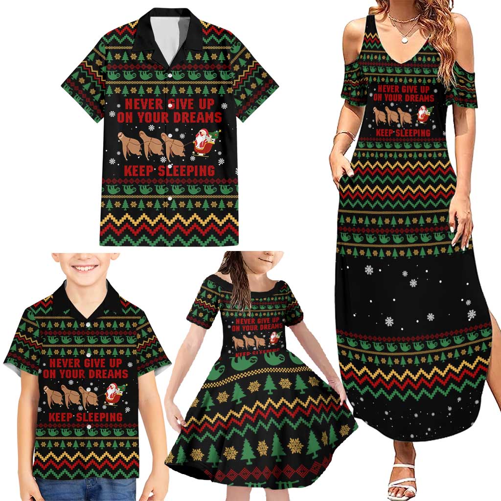 Sloth Keep Sleeping Christmas Family Matching Summer Maxi Dress and Hawaiian Shirt Xmas Holiday Patterns - Wonder Print Shop