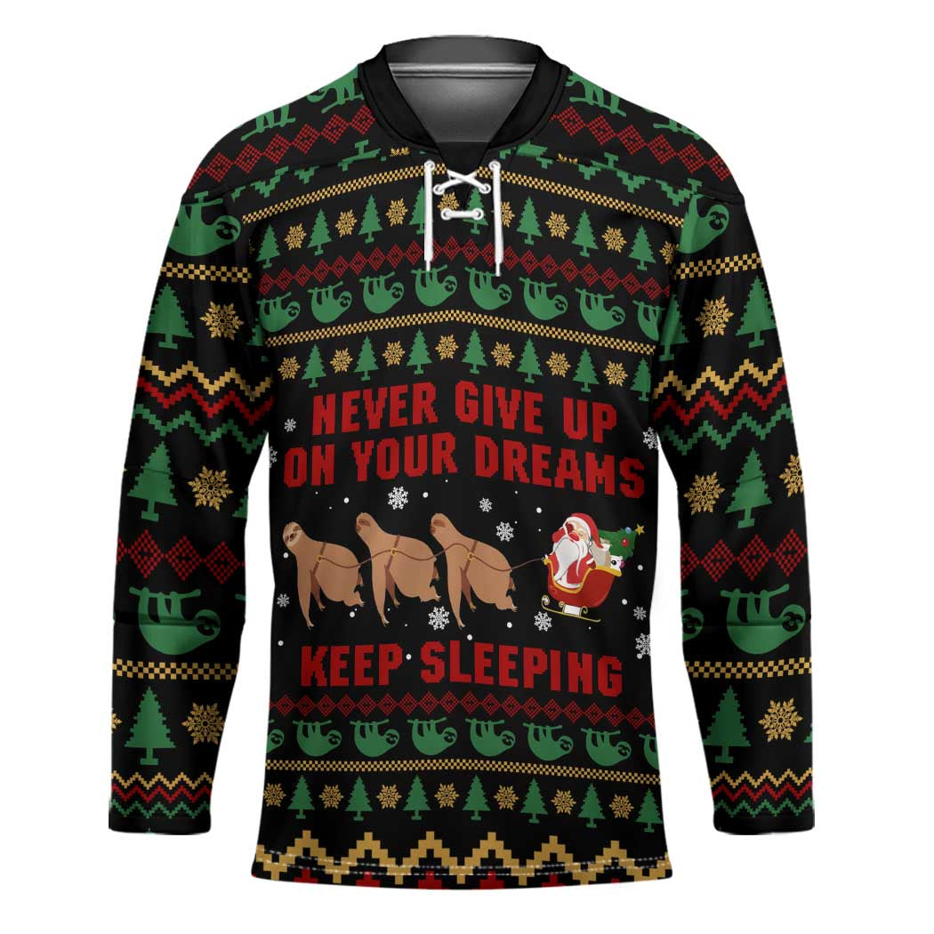 Sloth Keep Sleeping Christmas Hockey Jersey Xmas Holiday Patterns - Wonder Print Shop