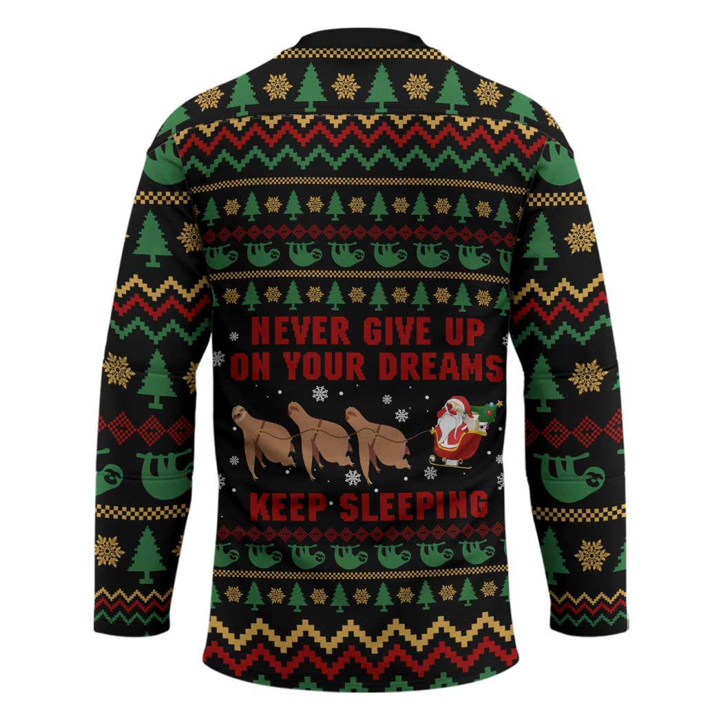Sloth Keep Sleeping Christmas Hockey Jersey Xmas Holiday Patterns - Wonder Print Shop