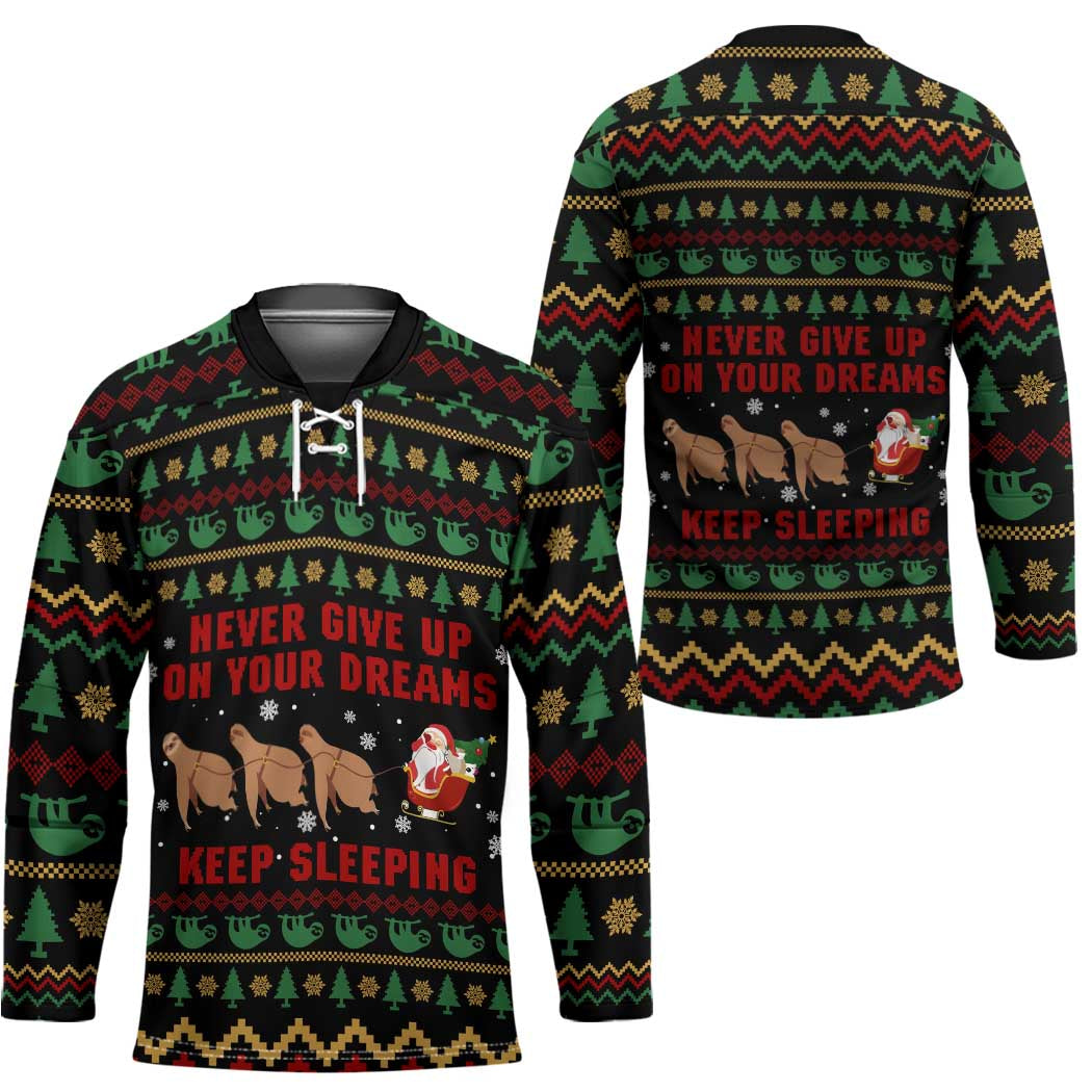 Sloth Keep Sleeping Christmas Hockey Jersey Xmas Holiday Patterns - Wonder Print Shop