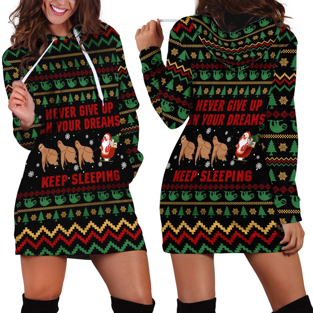 Sloth Keep Sleeping Christmas Hoodie Dress Xmas Holiday Patterns - Wonder Print Shop