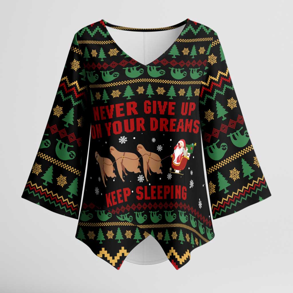 Sloth Keep Sleeping Christmas Kimono Sleeve Blouse Xmas Holiday Patterns - Wonder Print Shop