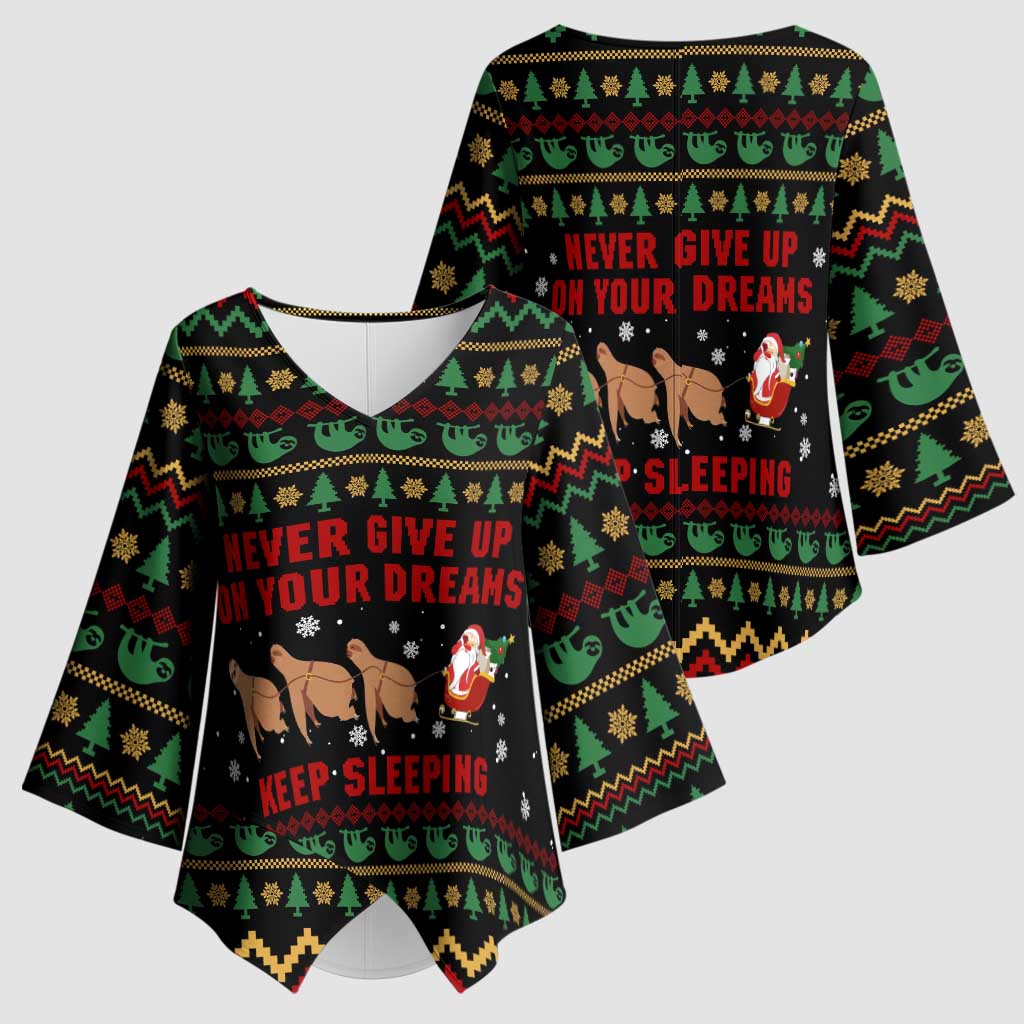 Sloth Keep Sleeping Christmas Kimono Sleeve Blouse Xmas Holiday Patterns - Wonder Print Shop