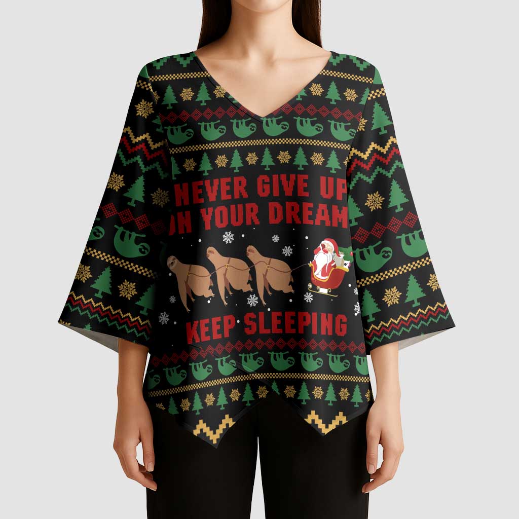 Sloth Keep Sleeping Christmas Kimono Sleeve Blouse Xmas Holiday Patterns - Wonder Print Shop