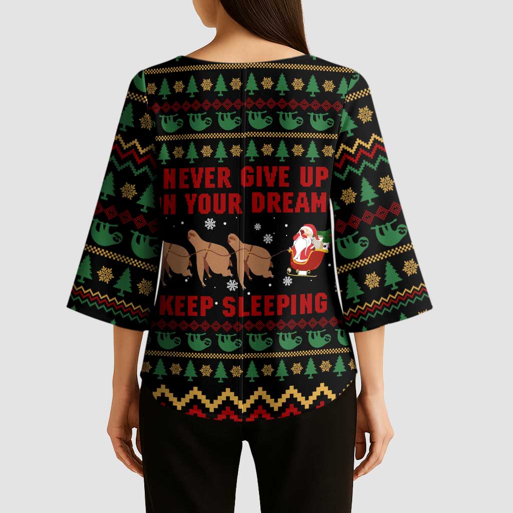 Sloth Keep Sleeping Christmas Kimono Sleeve Blouse Xmas Holiday Patterns - Wonder Print Shop