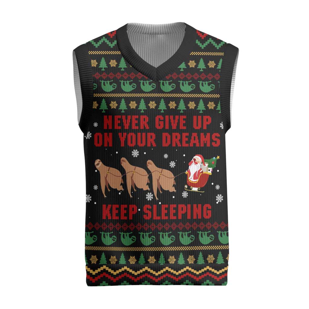 Sloth Keep Sleeping Christmas Knitted V-Neck Vest Xmas Holiday Patterns - Wonder Print Shop