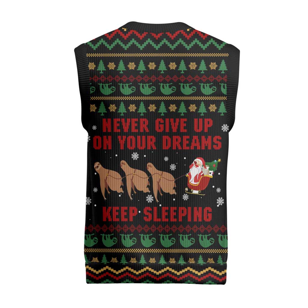 Sloth Keep Sleeping Christmas Knitted V-Neck Vest Xmas Holiday Patterns - Wonder Print Shop