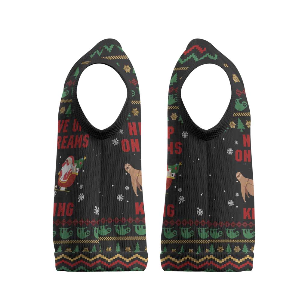 Sloth Keep Sleeping Christmas Knitted V-Neck Vest Xmas Holiday Patterns - Wonder Print Shop
