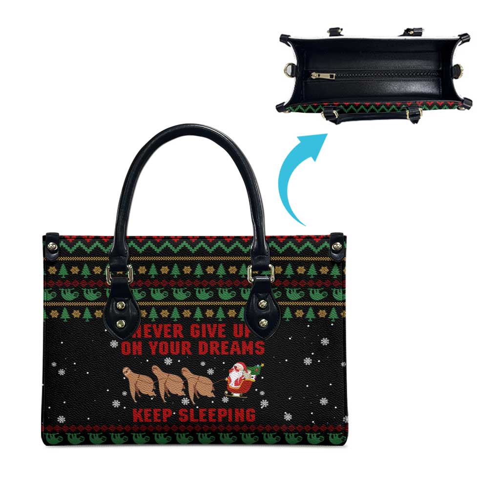 Sloth Keep Sleeping Christmas Leather Bag Xmas Holiday Patterns - Wonder Print Shop