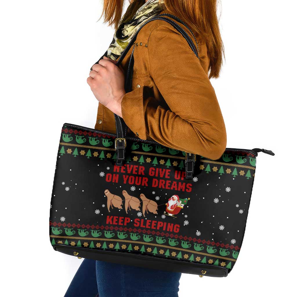 Sloth Keep Sleeping Christmas Leather Tote Bag Xmas Holiday Patterns - Wonder Print Shop
