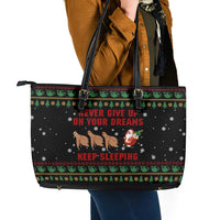 Sloth Keep Sleeping Christmas Leather Tote Bag Xmas Holiday Patterns - Wonder Print Shop