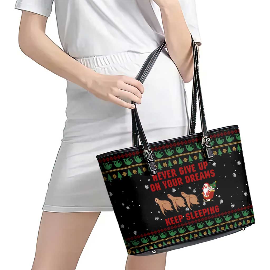 Sloth Keep Sleeping Christmas Leather Tote Bag Xmas Holiday Patterns - Wonder Print Shop