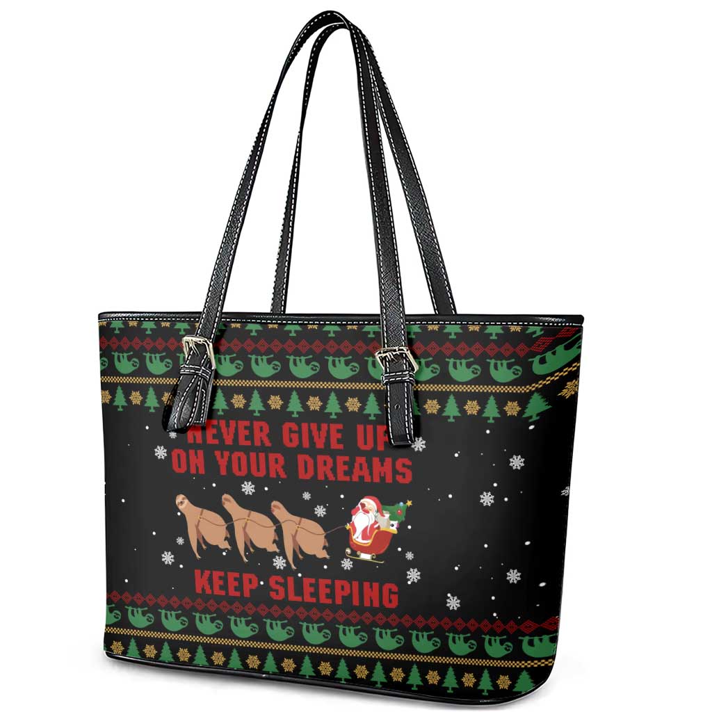Sloth Keep Sleeping Christmas Leather Tote Bag Xmas Holiday Patterns - Wonder Print Shop