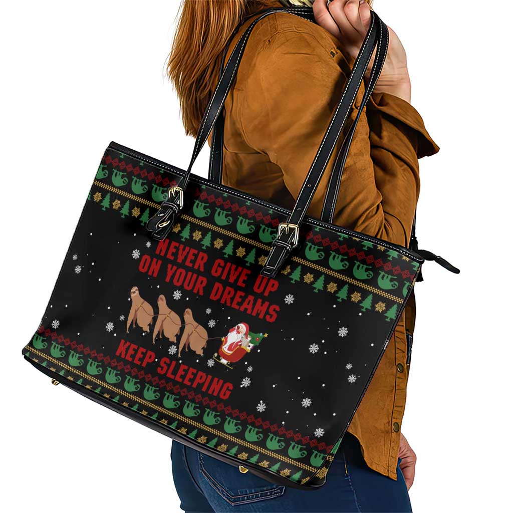 Sloth Keep Sleeping Christmas Leather Tote Bag Xmas Holiday Patterns - Wonder Print Shop
