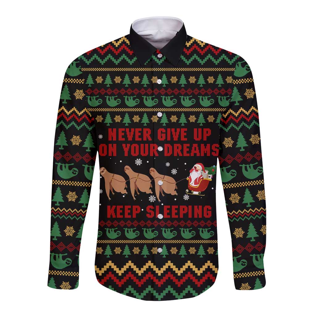 Sloth Keep Sleeping Christmas Long Sleeve Button Shirt Xmas Holiday Patterns - Wonder Print Shop