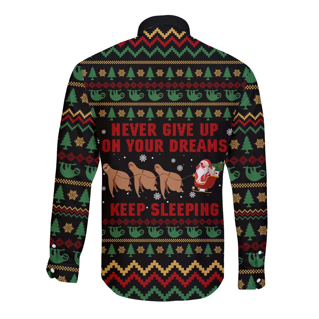 Sloth Keep Sleeping Christmas Long Sleeve Button Shirt Xmas Holiday Patterns - Wonder Print Shop