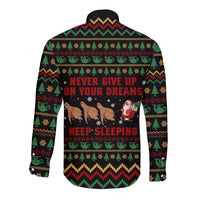 Sloth Keep Sleeping Christmas Long Sleeve Button Shirt Xmas Holiday Patterns - Wonder Print Shop