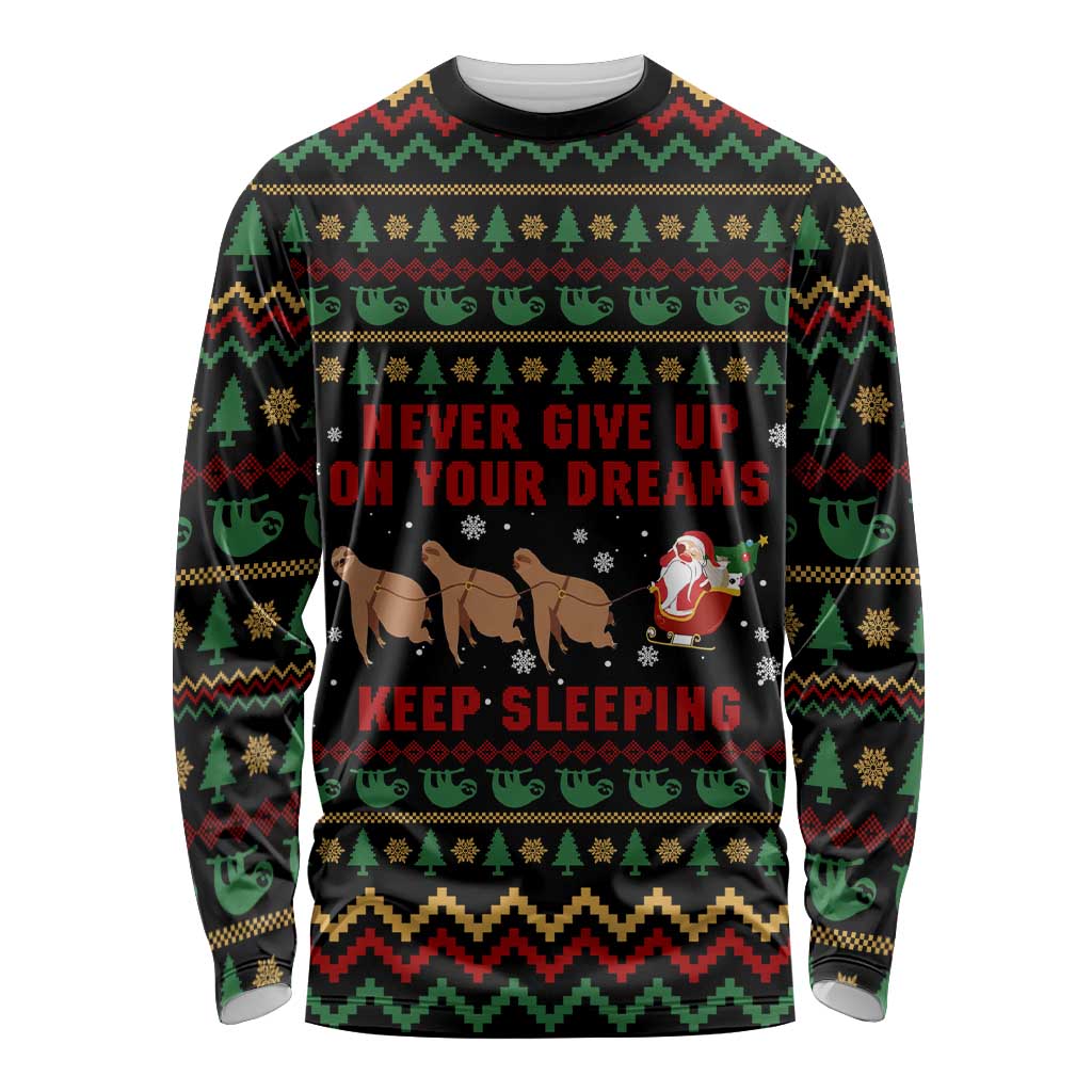 Sloth Keep Sleeping Christmas Long Sleeve Shirt Xmas Holiday Patterns - Wonder Print Shop