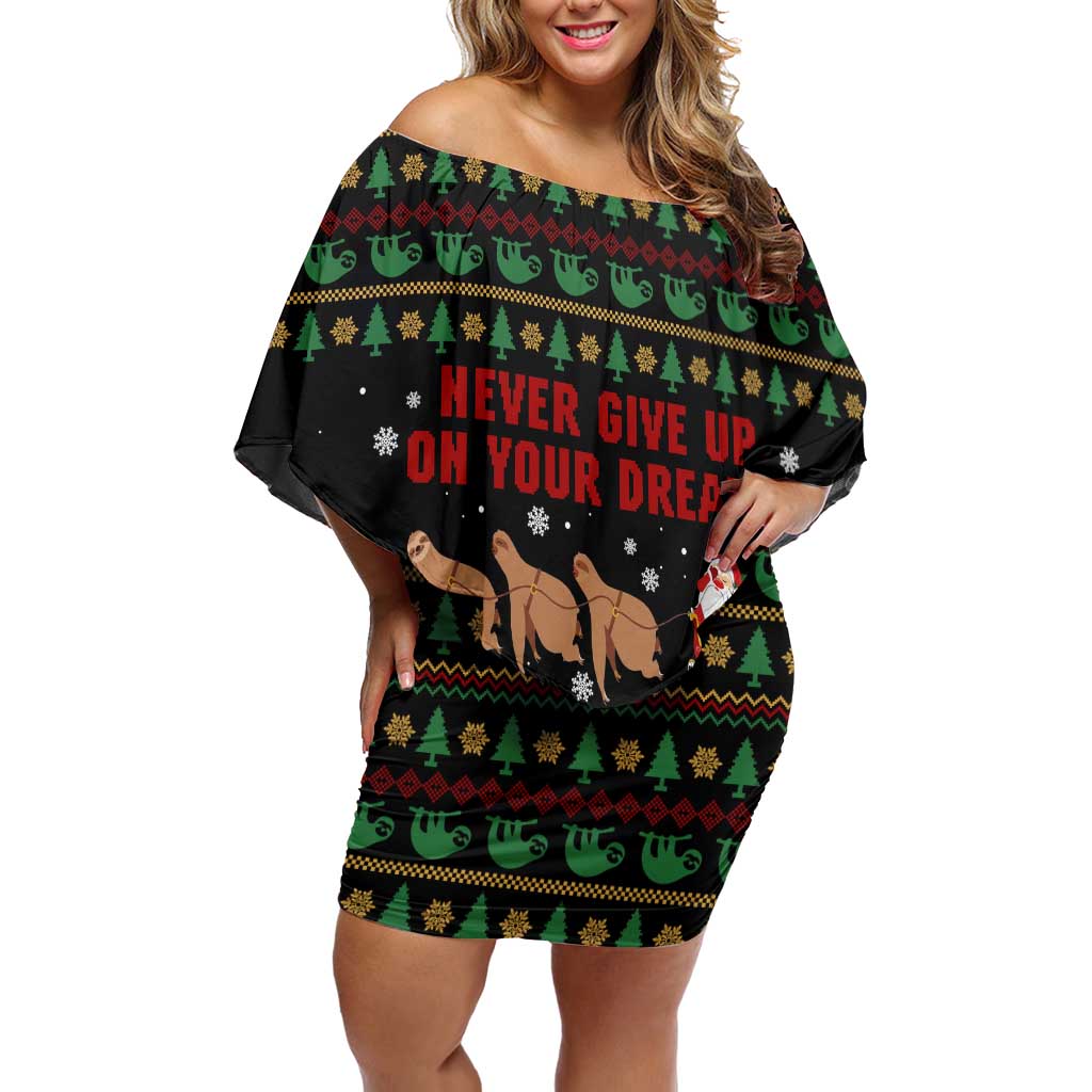 Sloth Keep Sleeping Christmas Off Shoulder Short Dress Xmas Holiday Patterns - Wonder Print Shop