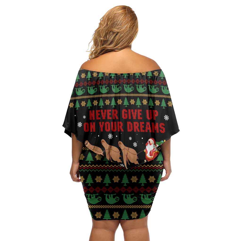 Sloth Keep Sleeping Christmas Off Shoulder Short Dress Xmas Holiday Patterns - Wonder Print Shop
