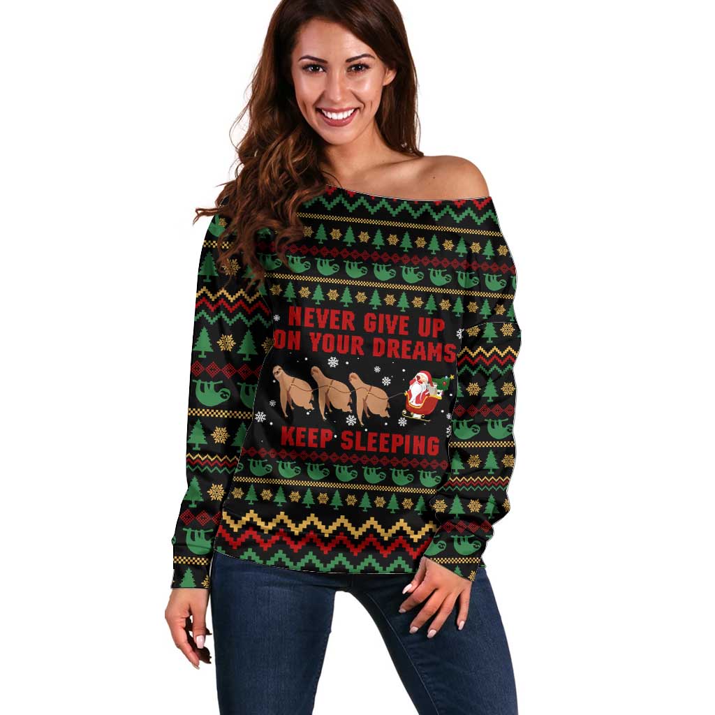 Sloth Keep Sleeping Christmas Off Shoulder Sweater Xmas Holiday Patterns - Wonder Print Shop