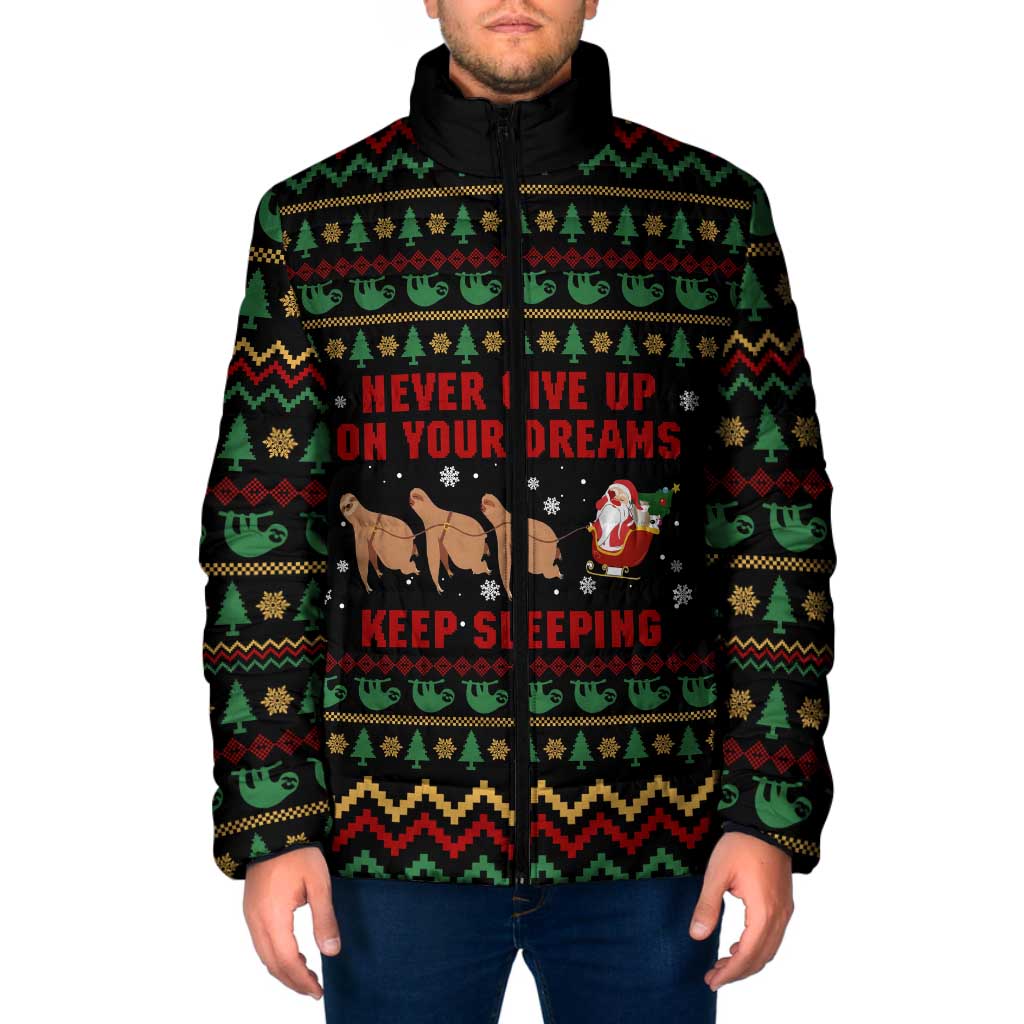 Sloth Keep Sleeping Christmas Padded Jacket Xmas Holiday Patterns - Wonder Print Shop
