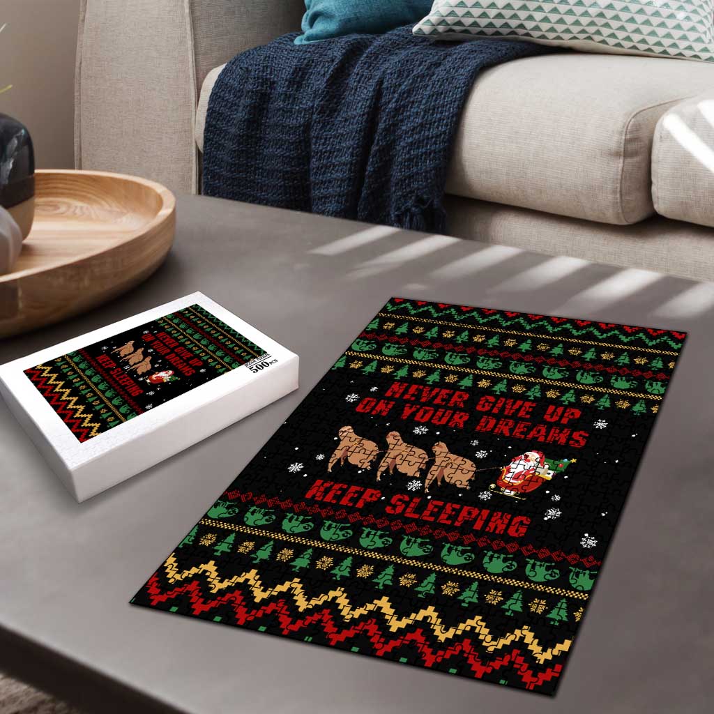 Sloth Keep Sleeping Christmas Puzzle Xmas Holiday Patterns - Wonder Print Shop
