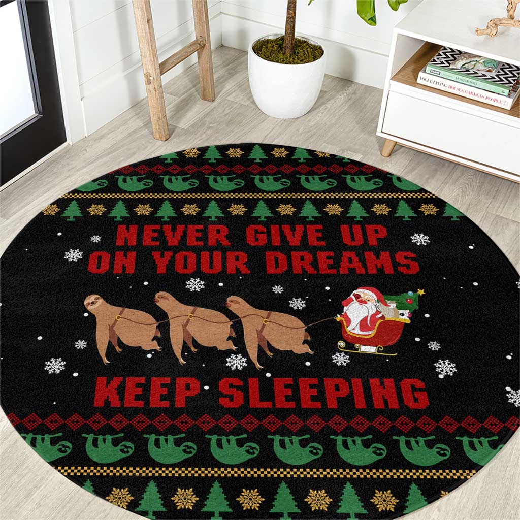 Sloth Keep Sleeping Christmas Round Carpet Xmas Holiday Patterns - Wonder Print Shop