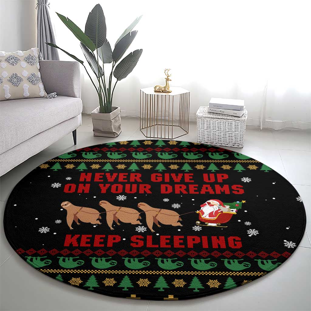 Sloth Keep Sleeping Christmas Round Carpet Xmas Holiday Patterns - Wonder Print Shop