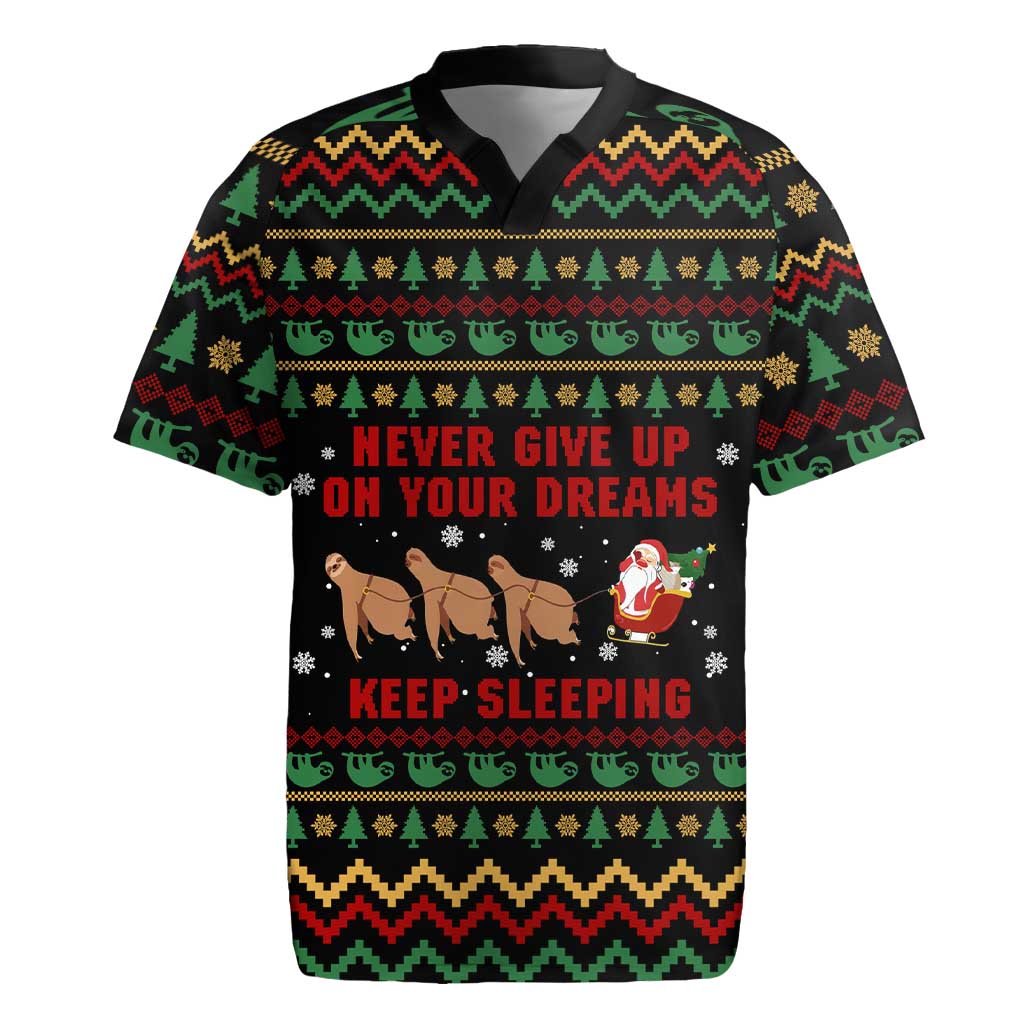 Sloth Keep Sleeping Christmas Rugby Jersey Xmas Holiday Patterns - Wonder Print Shop