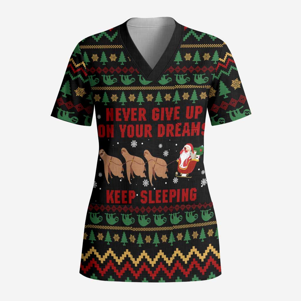 Sloth Keep Sleeping Christmas Scrub Top Xmas Holiday Patterns - Wonder Print Shop