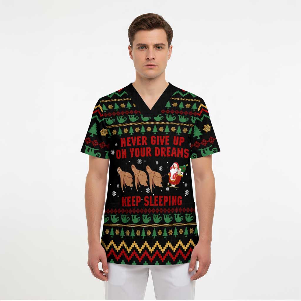 Sloth Keep Sleeping Christmas Scrub Top Xmas Holiday Patterns - Wonder Print Shop