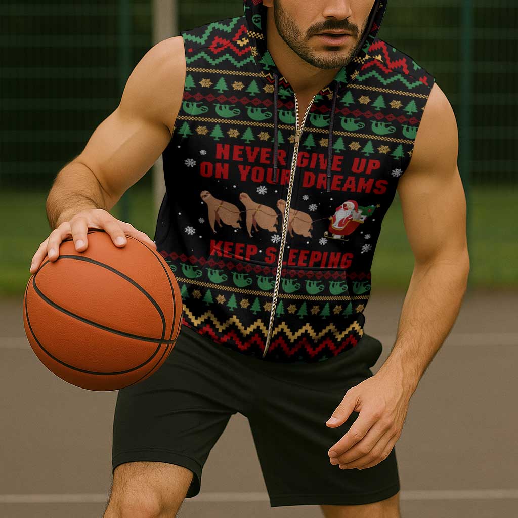Sloth Keep Sleeping Christmas Sleeveless Zip Hoodie Xmas Holiday Patterns - Wonder Print Shop