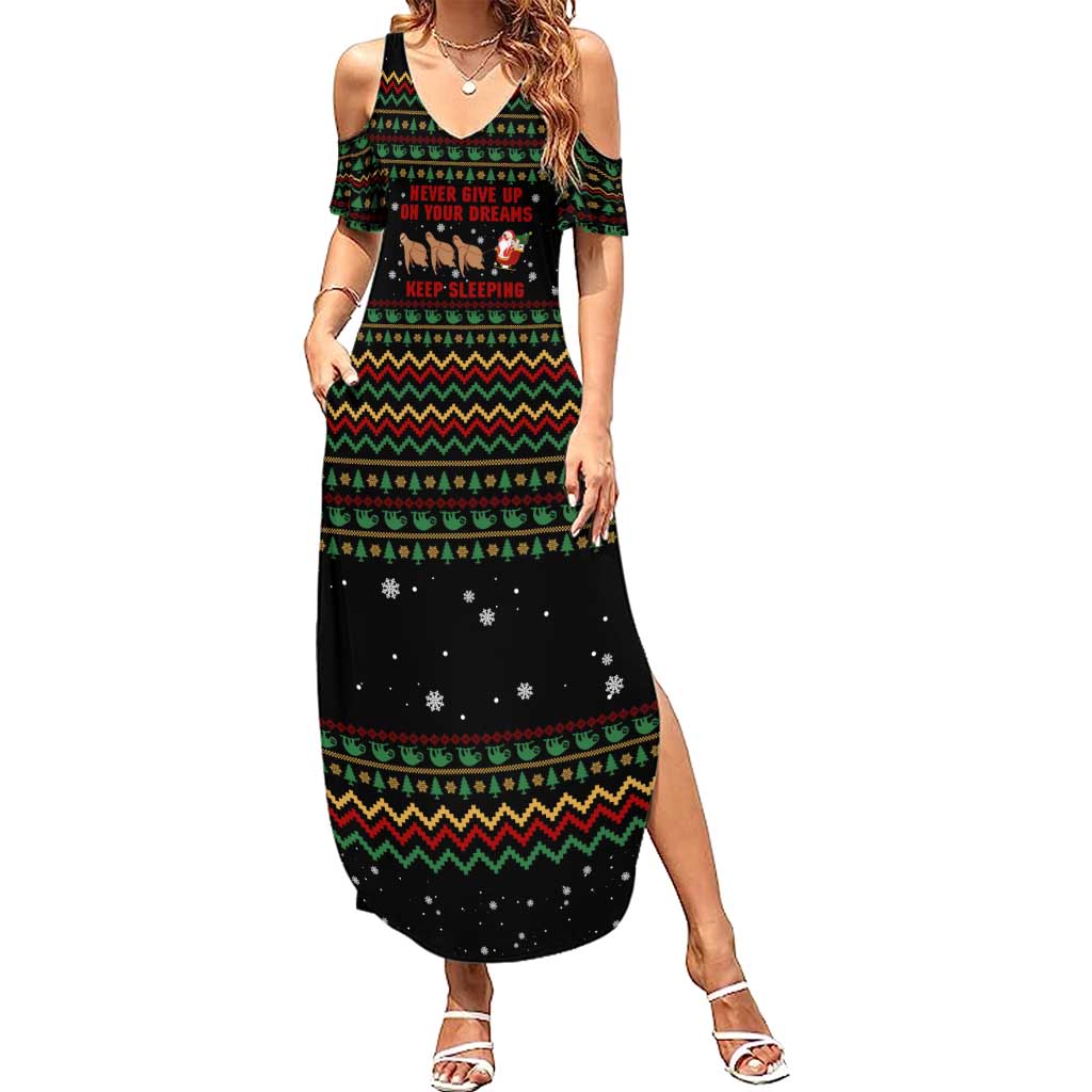 Sloth Keep Sleeping Christmas Summer Maxi Dress Xmas Holiday Patterns - Wonder Print Shop