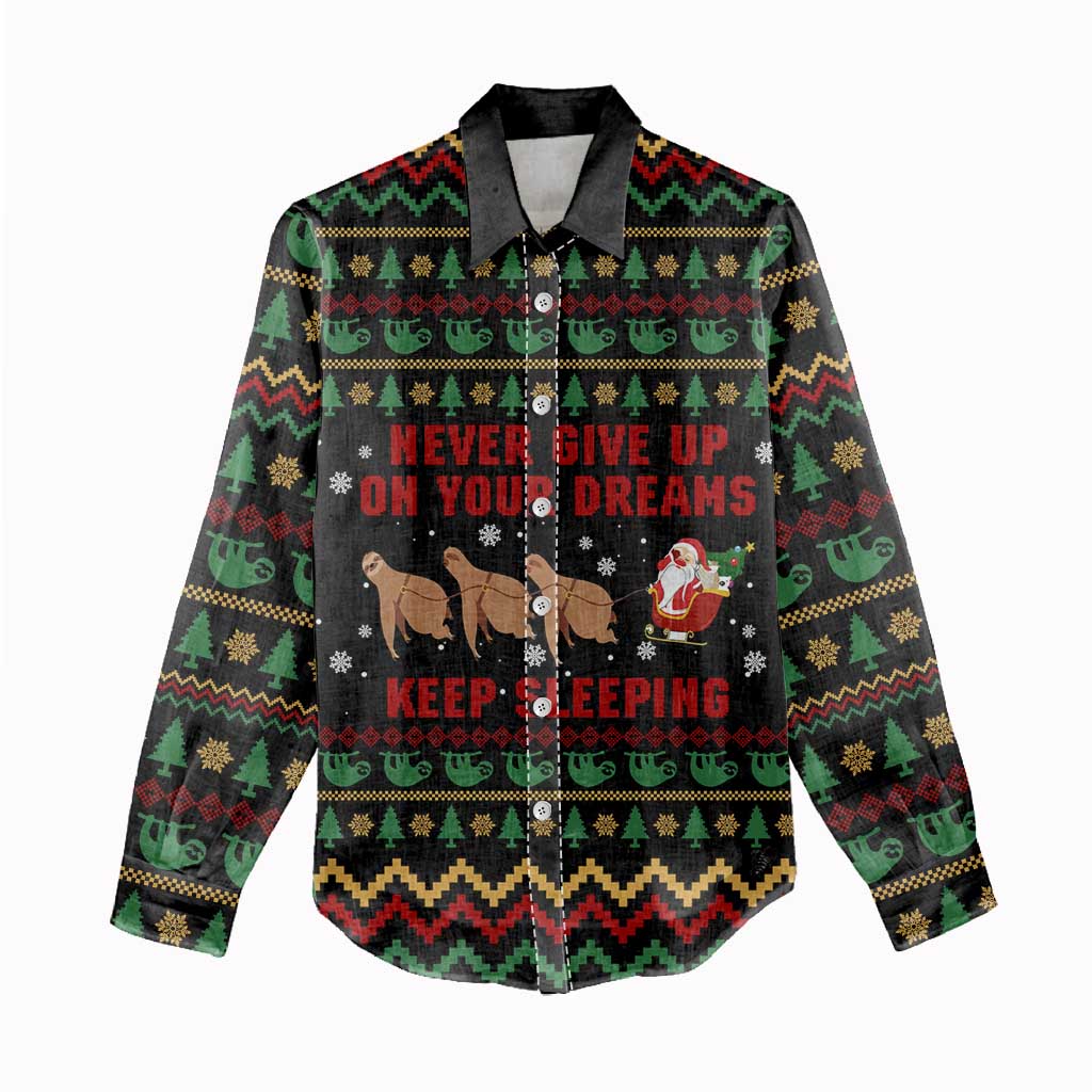 Sloth Keep Sleeping Christmas Women Casual Shirt Xmas Holiday Patterns - Wonder Print Shop