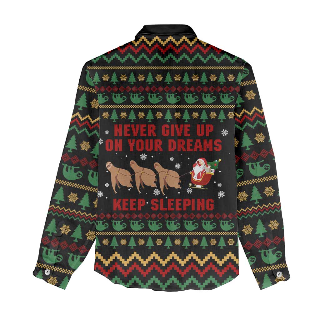 Sloth Keep Sleeping Christmas Women Casual Shirt Xmas Holiday Patterns - Wonder Print Shop